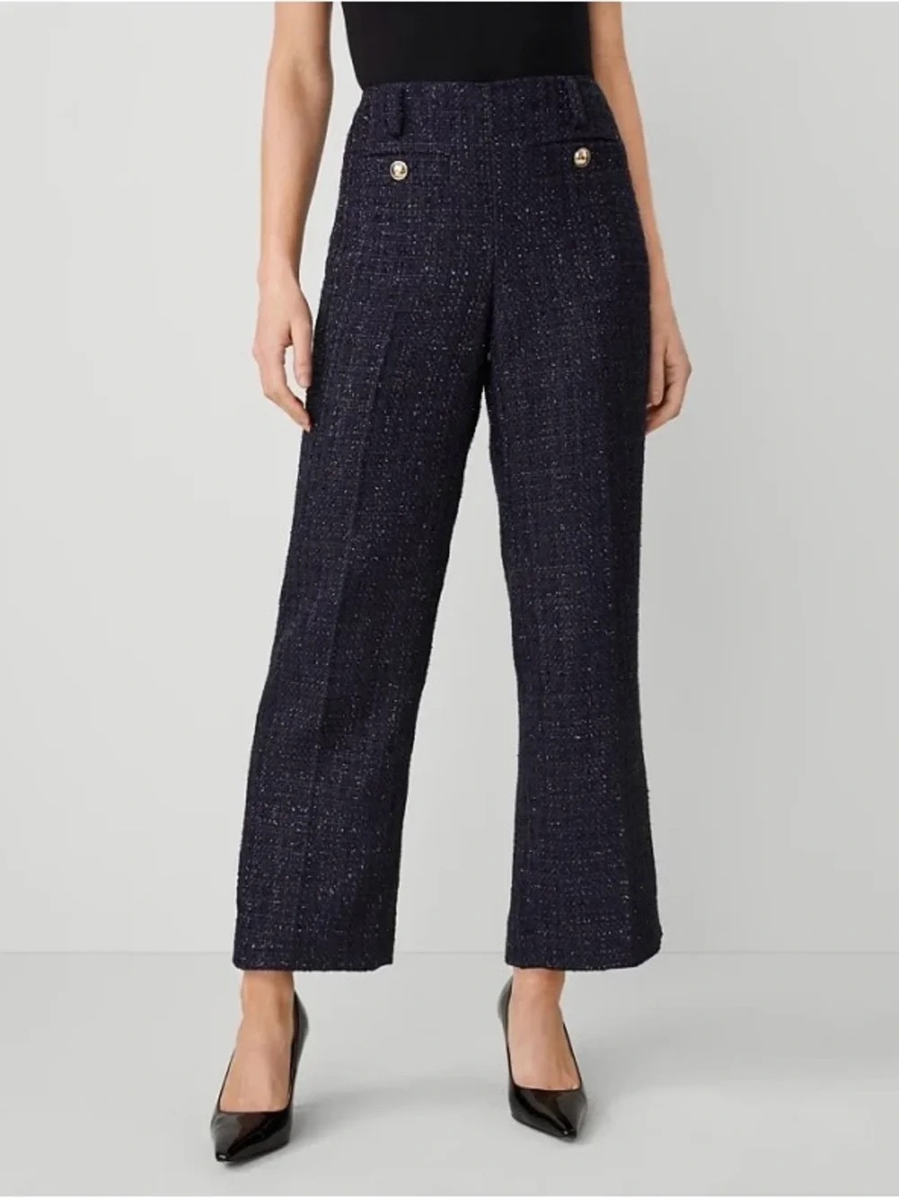 Ann Taylor Navy Metallic Tweed Wide Leg Sailor Pants Size 6
